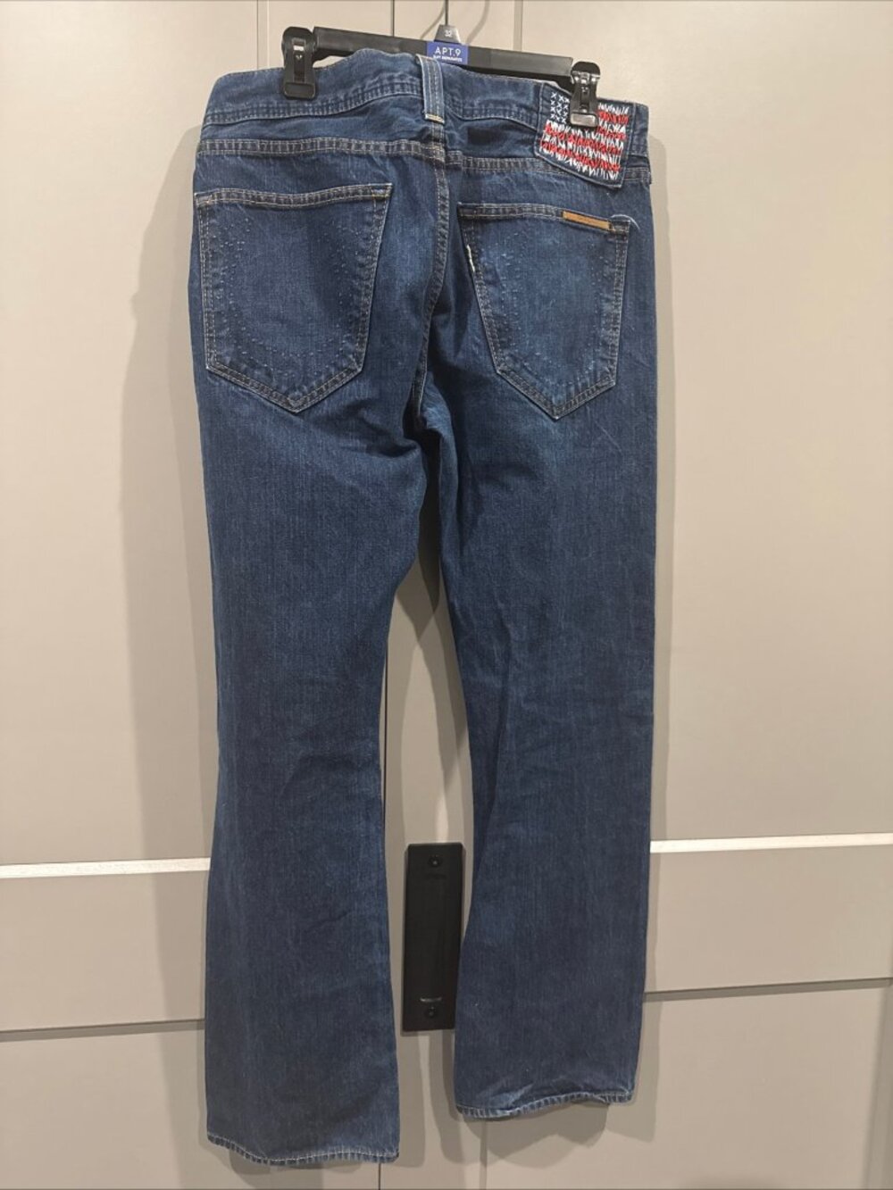 TRUE RELIGION BRAND JEANS MENS 33 AMERICAN FLAG LOGO ORANGE STITCH INGLORIOUS